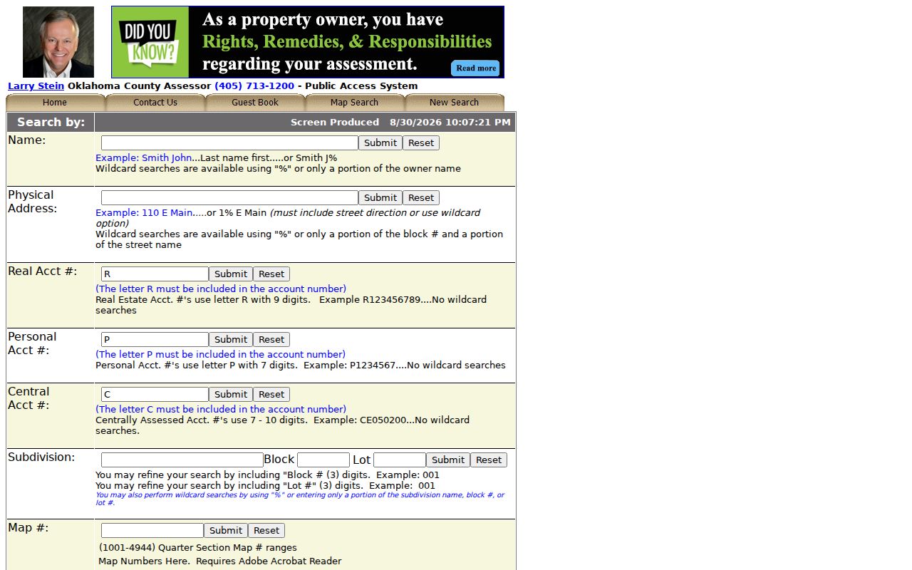 Bethany street directory assessor address search fields