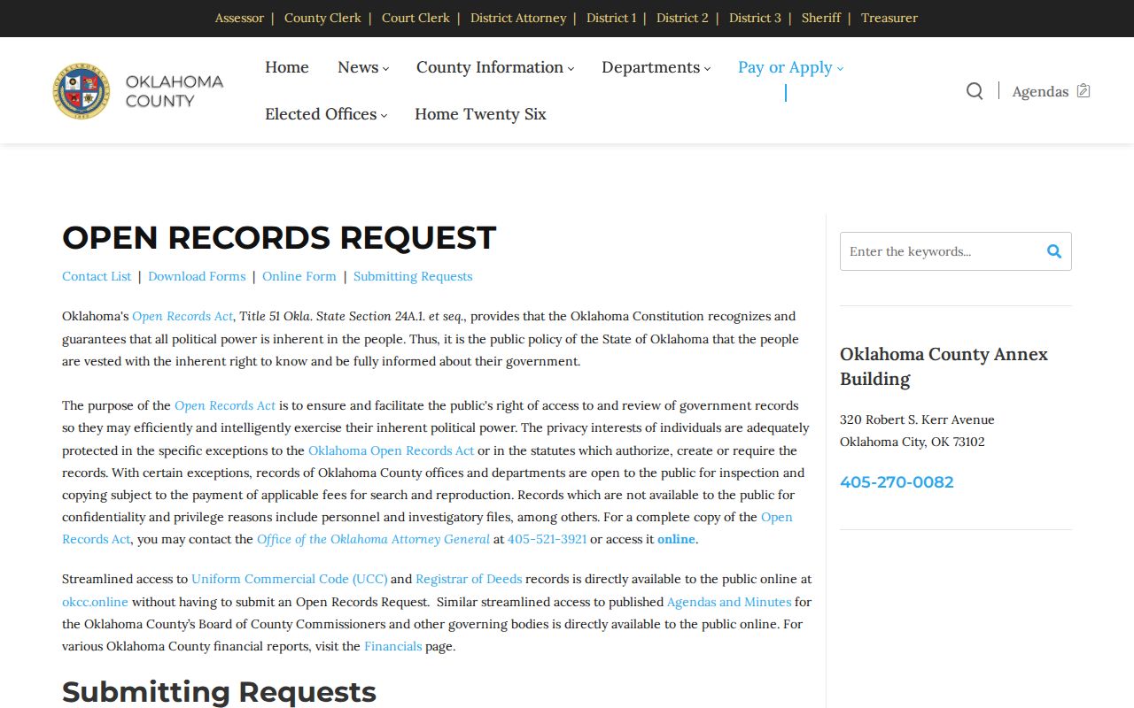 Bethany residents directory Oklahoma County public records request instructions