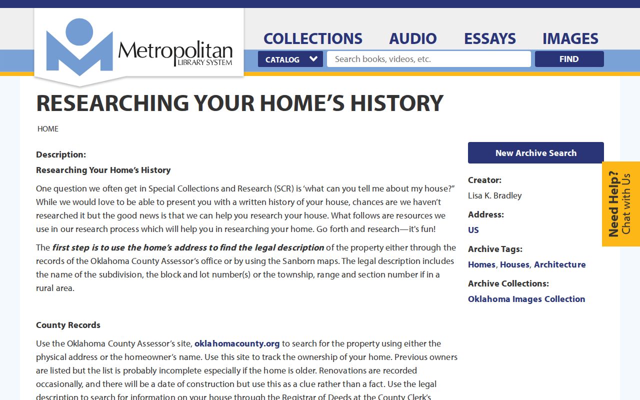 Bethany city directory research at the Metropolitan Library System house-history guide