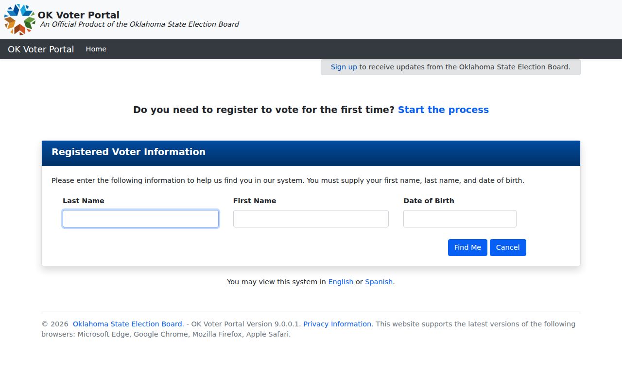 Bethany resident lookup using the Oklahoma Voter Portal verification form