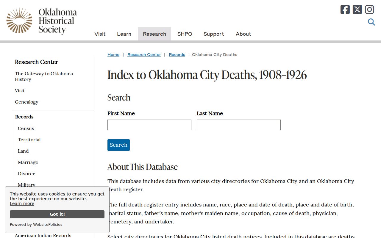 Bethany resident lookup using the Oklahoma City death index