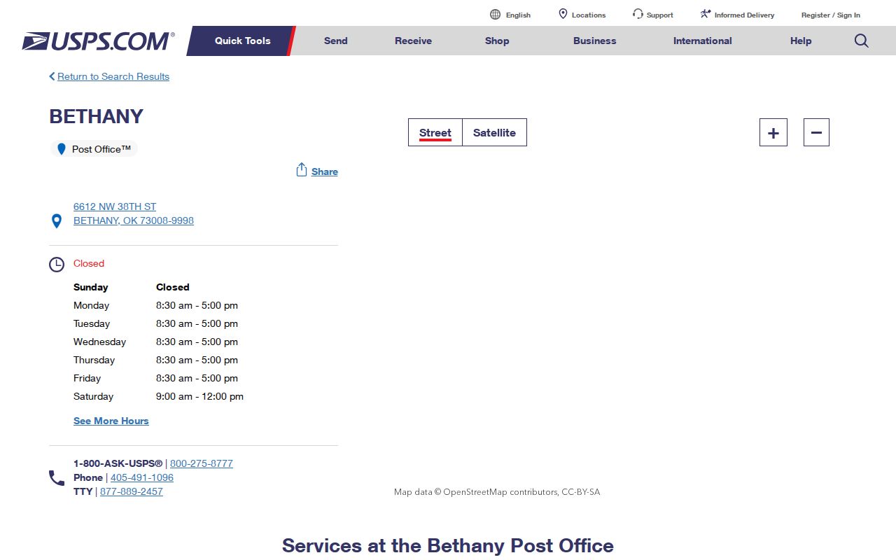 Bethany ZIP code post office listing for 73008